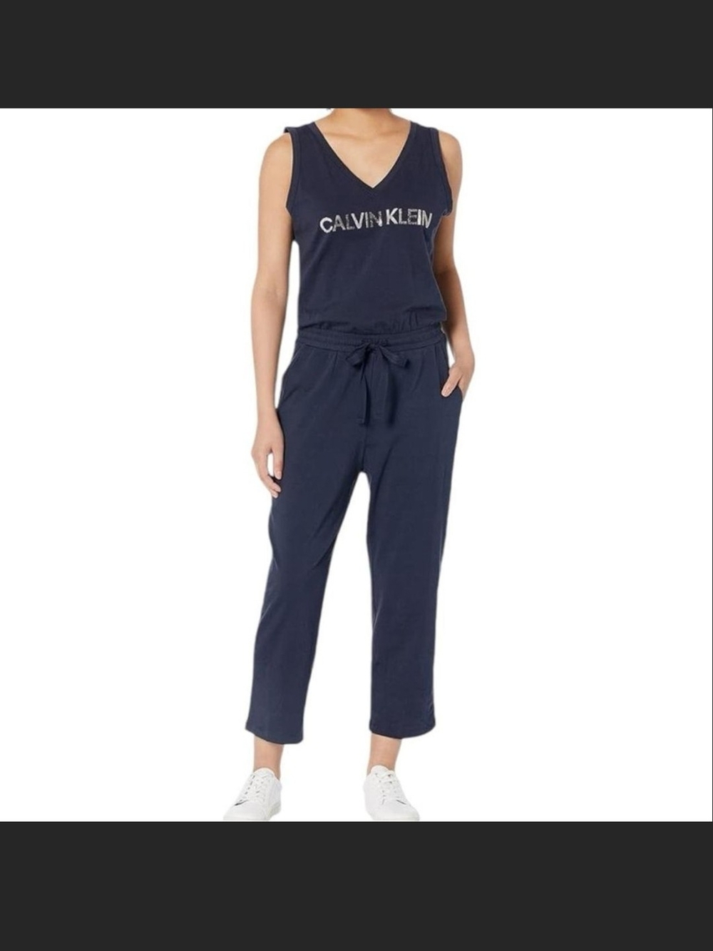 Calvin Klein Sleeveless Navy Knit Logo Jumpsuit